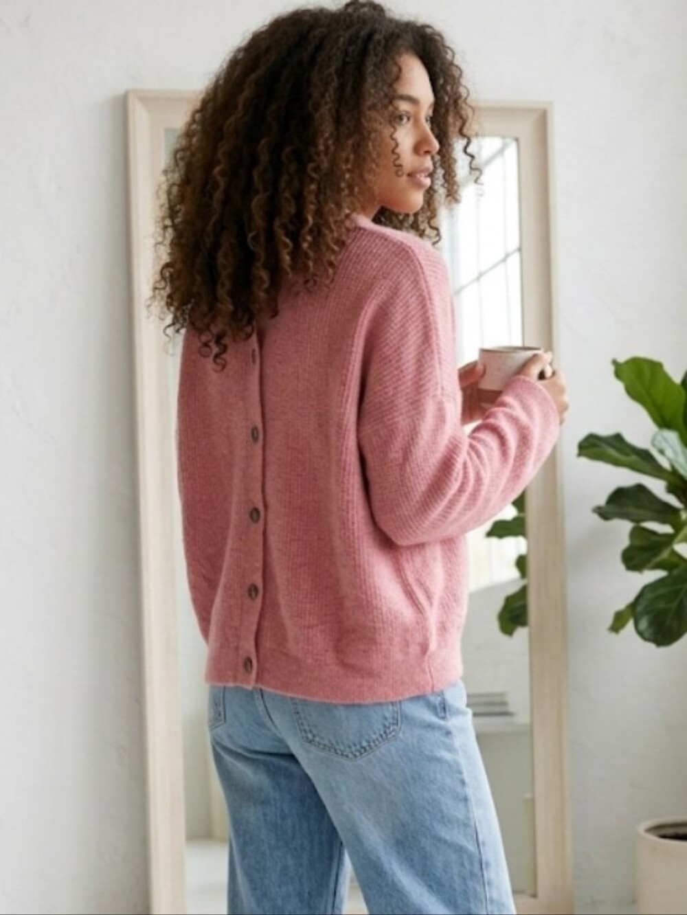 Point Sur Wool Alpaca Pullover Sweater Button Back Pink